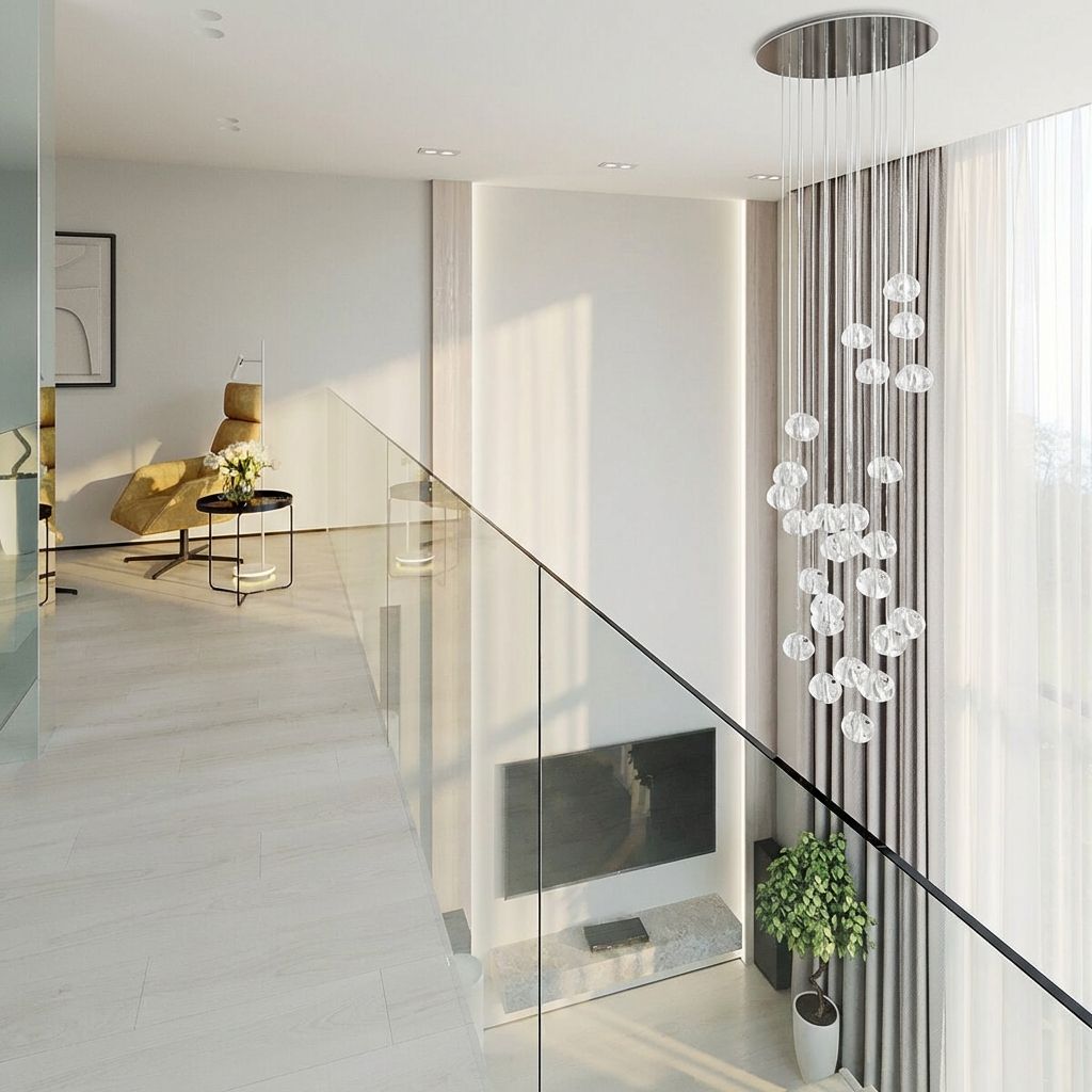 Дизайн лестницы со вторым светом в загородном доме