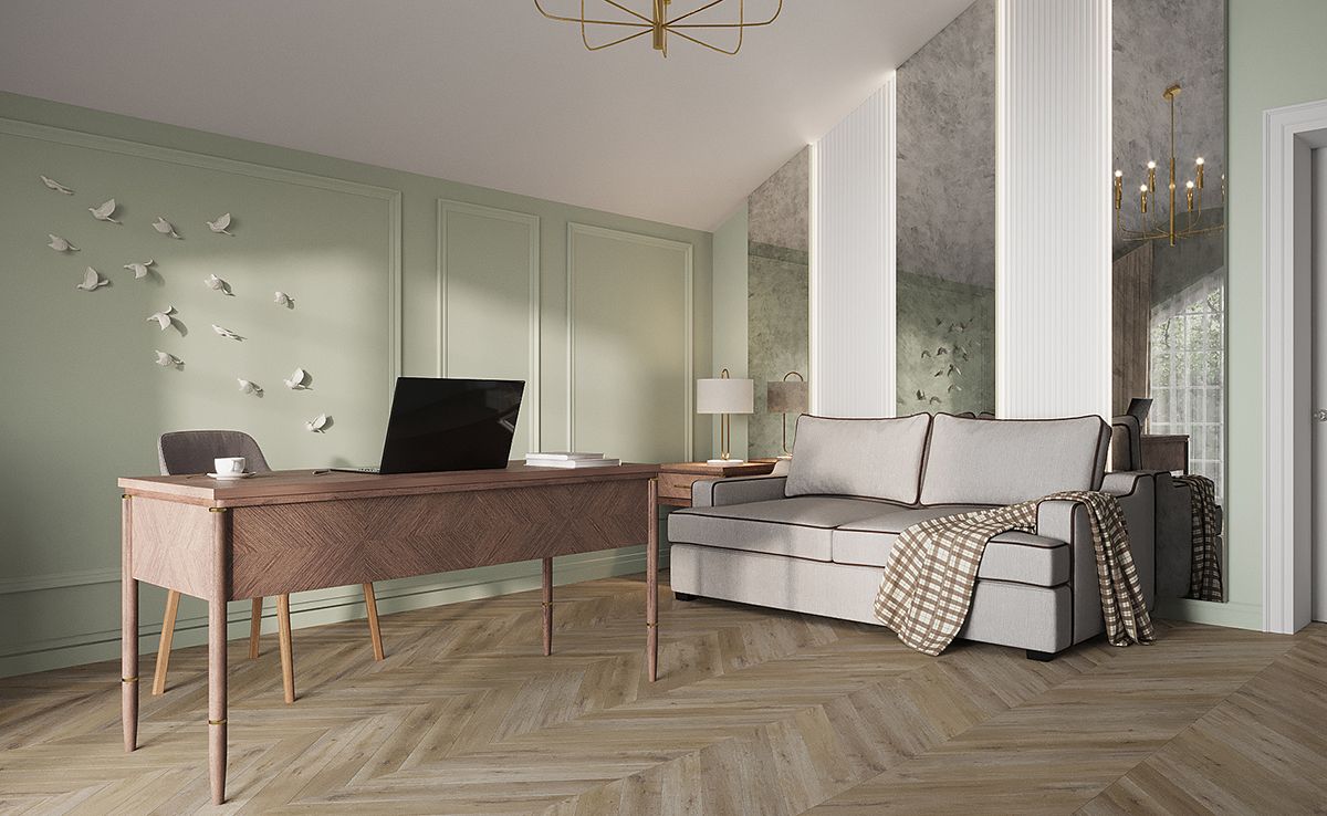 Дизайн интерьера домашнего кабинета в мятных тонах 