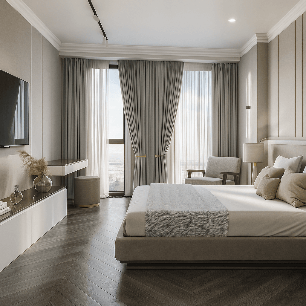 дизайн спальни в мятных тонах ЖК Sky Hous