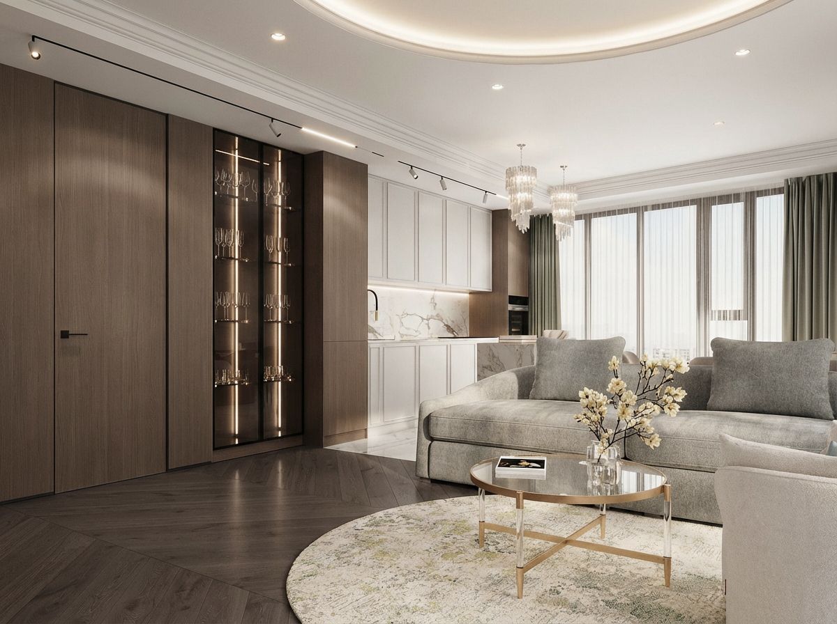 дизайн гостиной в мятных тонах жк Sky Hous