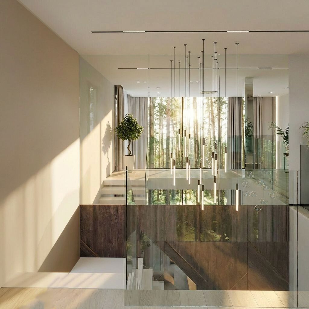 Дизайн лестницы со вторым светом в загородном доме