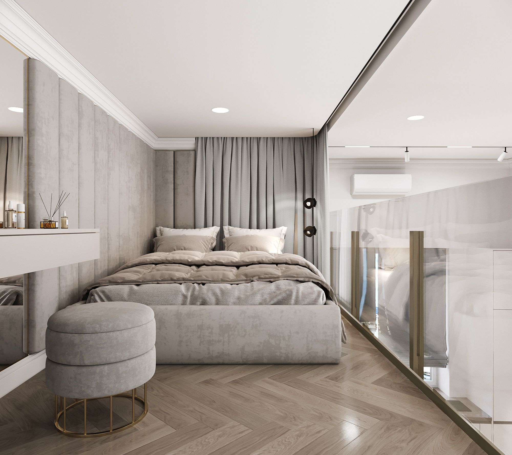 Дизайн спальни в двухуровневой квартире