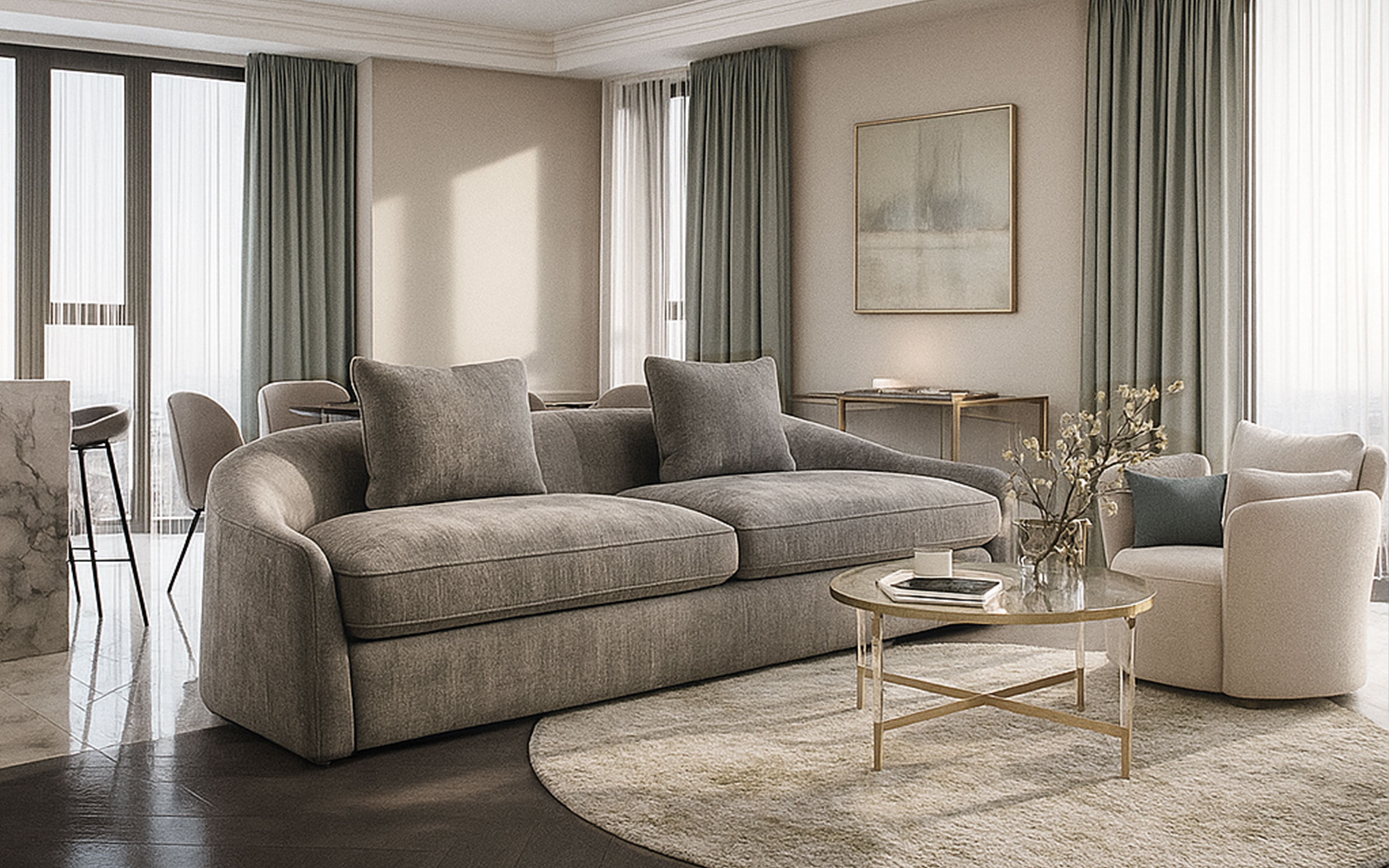 дизайн гостиной в мятных тонах жк Sky Hous