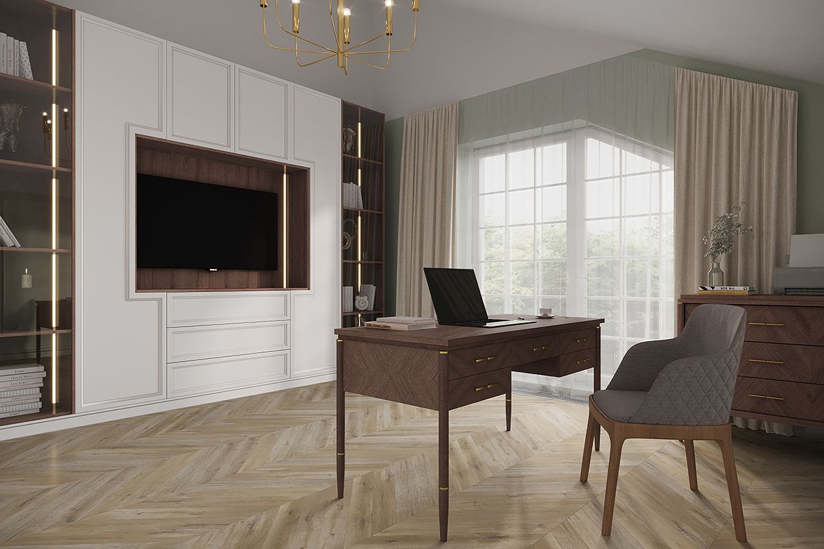 Дизайн интерьера домашнего кабинета в мятных тонах 